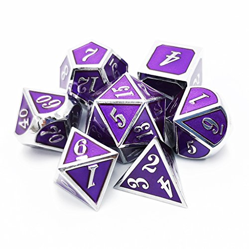 Haxtec 7PCS Zinc Alloy Metal Dice Set D&D Dice D20 D12 D10 D8 D6 D4 for Dungeons and Dragons DND RPG MTG Table Games-Glossy Enamel Dice Royal Purple