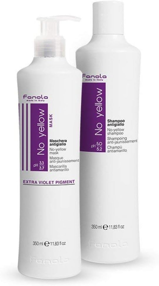 Fanola No Yellow Shampoo & Hair Mask Set 350ml, grey, 350 ml (Pack of 2)