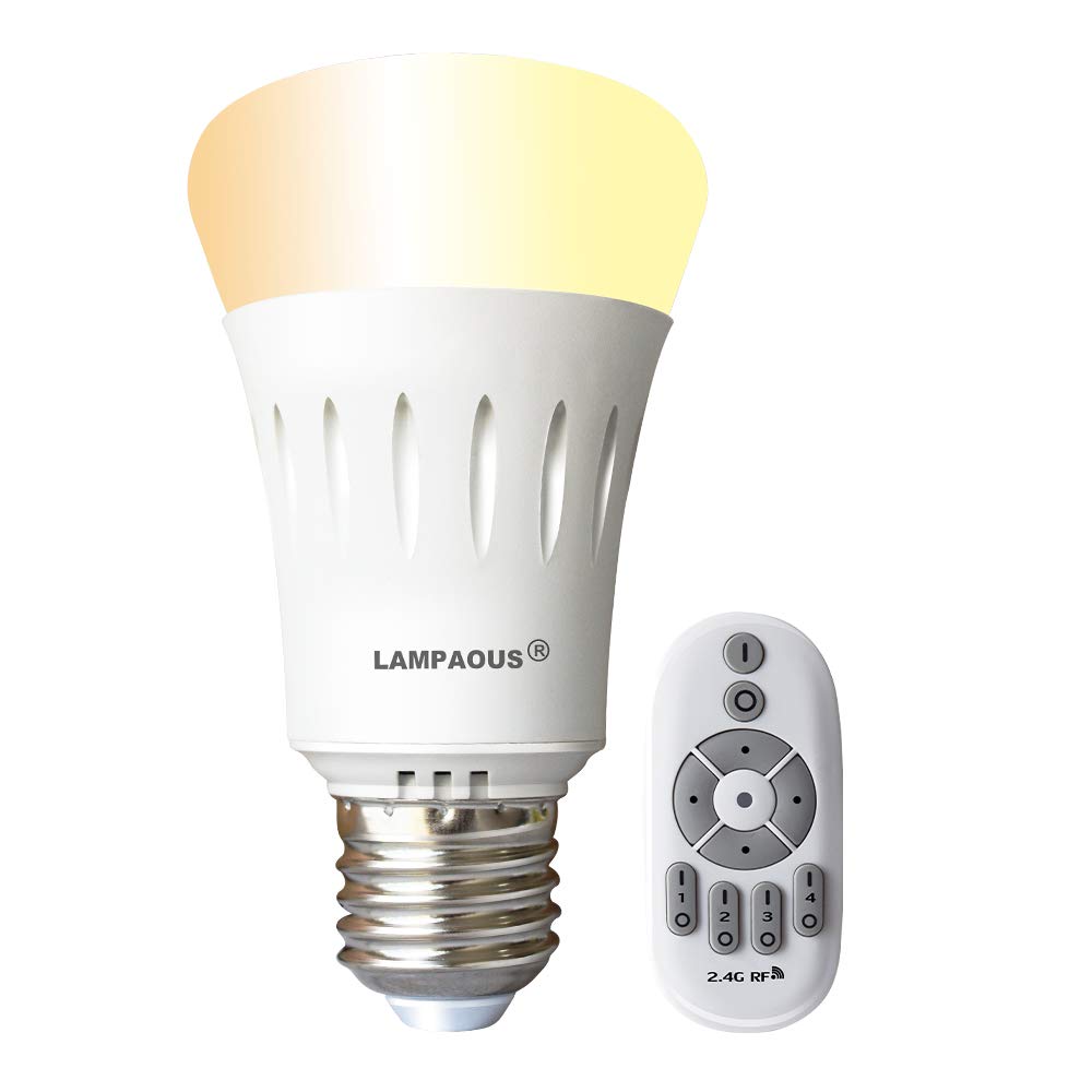 LAMPAOUS White Ambiance 9W E27 Dimmable with Wireless Remote Control 2.4G, 90 Lumens to 800 Lumens, Colour Temperature 2700K to 6500K Warm White, Pure White, Cool White All White Colours