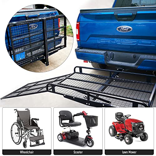 Hitch Mount Steel Cargo Carrier Basket with 49'' Folding Wheelchair Ramp, Fits 2'' Trailer