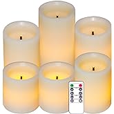 Eldnacele LED Flameless Flickering Candles Optical Fiber Wick with 10-Key Remote and Timer, Battery Operated Wax Candles Set of 6 Home Decoration(D3 x H3 4" 5" 6" 7")