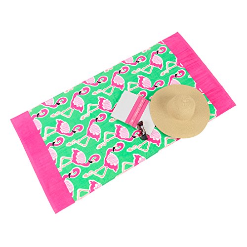 VIV & LOU High Fashion Print Beach Towel can be Personalized or Monogrammed (Flamingle)