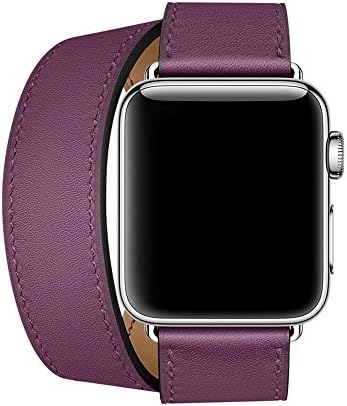 WAfeel Compatible for Iwatch Band 38/42mm Leather Double Tour iwatch Strap Replacement Band with Stainless Steel Adpter Clasp for iPhone Watch Series 3/2 /1,Sport Edition,Men Women (Purple, 38mm)