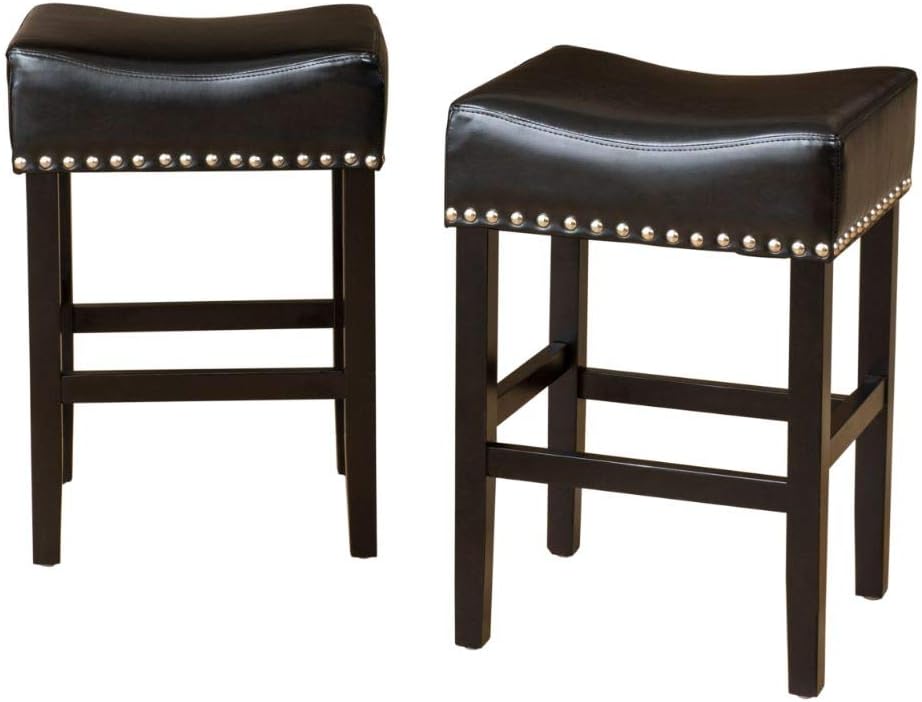 Christopher Knight Home Laramie Bonded Leather Backless Counterstools, 2-Pcs Set, Black