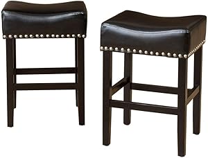 Christopher Knight Home Laramie Bonded Leather Backless Counterstools, 2-Pcs Set, Black