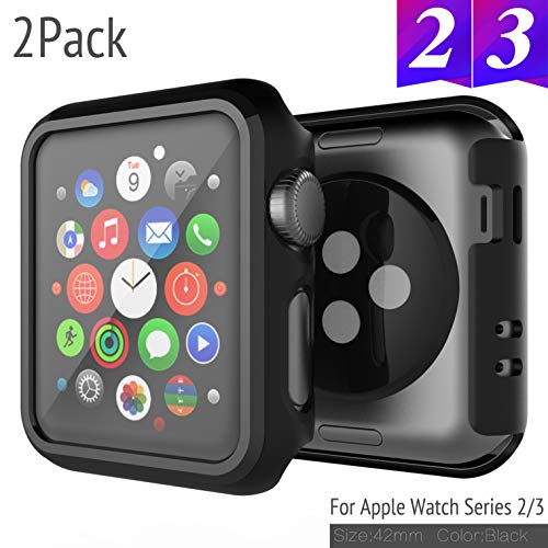 2 Pack Bumper for Apple Watch Case 42mm Series 3 Series 2 Anti-Scratch Shockproof Ultra-Thin Hard iWatch Protector for Apple Watch Cover 42mm Series 3/2
