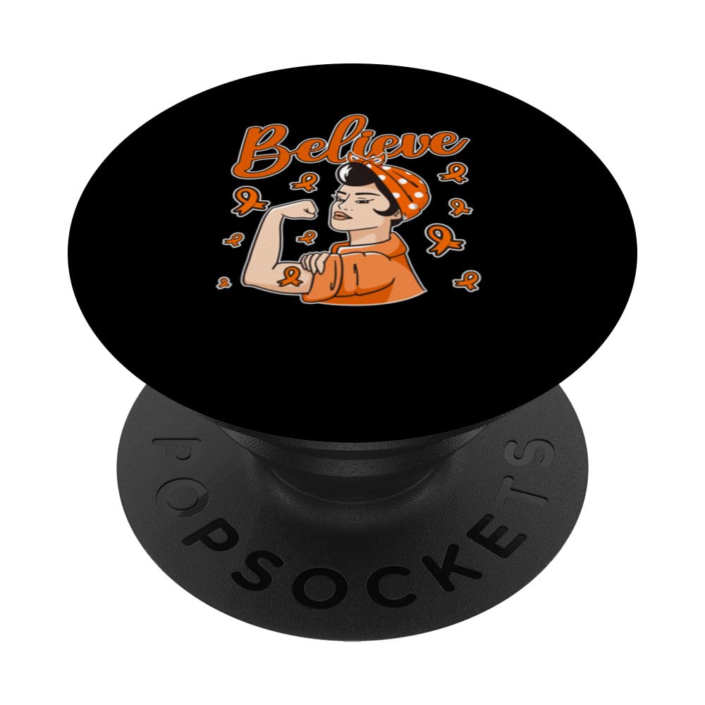 Believe Unbreakable Orange Ribbon Leukemia Awareness Cancer PopSockets Swappable PopGrip
