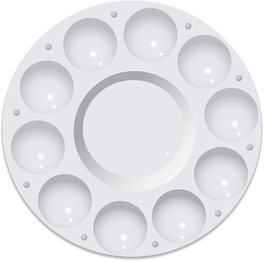 The Glowhouse Round Artist Mixing Palette White Plastic 10 Wells