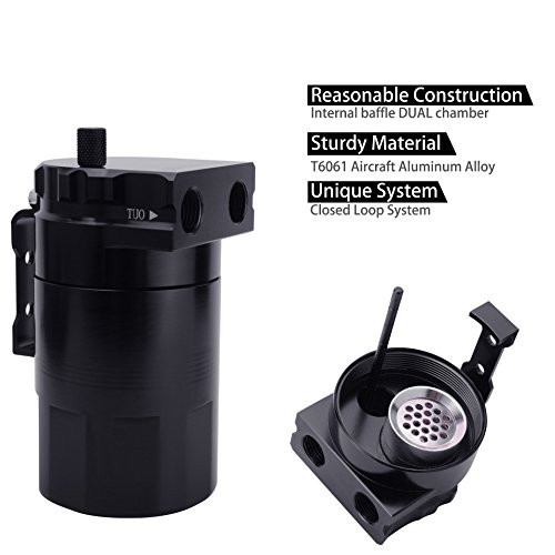 ESPEEDER Universal Aluminum Car Truck Engine Oil Catch Can Tank Polish Baffled Reservoir Black - Thumbnail 4