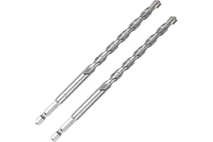 3/8 Inch Masonry Drill Bits (2 Pack - 6" Length Industrial Grade) Carbide Tipped Easily Cuts Through Concrete, Cement, Block,