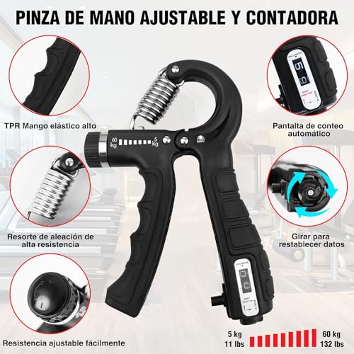Ejercitador de mano 6 en 1 Fortalecedor de dedos y agarre con pelota, Hand gripper Finger exerciser Ejercicio de antebrazo Entrenador de fuerza para deportes de palma y antebrazos y dedos