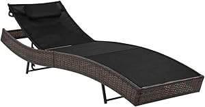 OAKVILLE FURNITURE 61706 Outdoor Patio Rattan Wicker Adjustable Pool Chaise Lounge Chair, Brown