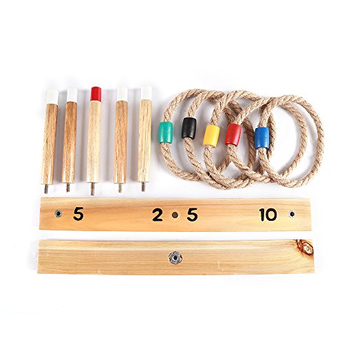Goutoports Wooden Loop & Hoop Ring Toss Game Set, Kids and Adults Games With 5 Quoits Rope - Thumbnail 5