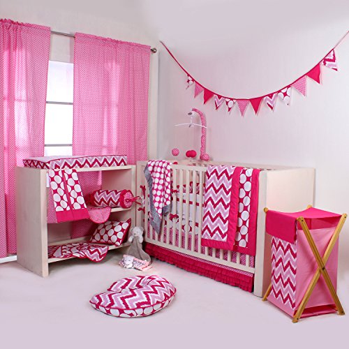 Bacati Mix N Match Ikat Zigzag Nylon High Pile Plush Rug, Pink/Fuschia, 24" X 36"