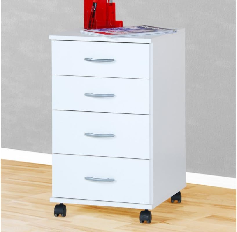 Bedside Table White For Divan Bed 4 Drawer With Wheels Height 67 Cm Amazon Co Uk Kitchen Home