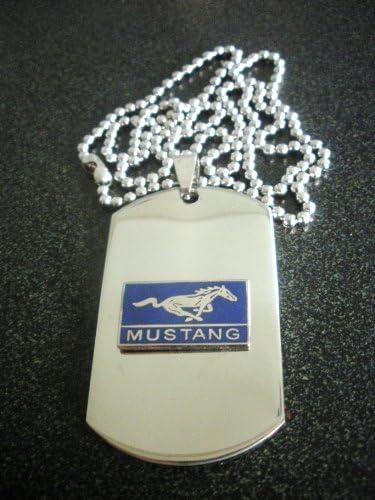 Mustang Running Horse Stainless Steel Men's Dog Tag Necklace with Bead Chain