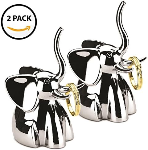 birthday gifts for him for her Mom Birthday Gifts Set of Two (2 pcs) of Fashion Style Jewelry Elephant Organizer Ring Holder for Jewelry Elephant Decorative Figurines Trinket Small holder(Silver)