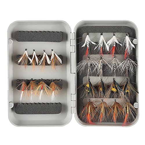 FISHINGSIR Fly Fishing Flies Kit - 24pcs Handmade Fly Fishing Lures - Dry/Wet Flies,Streamer, Nymph, Emerger with Waterproof Fly Box â€¦