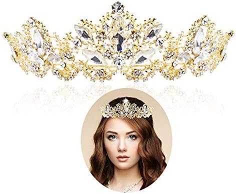 Cocider Crystal Bridal Crowns Tiaras Prom Queen Rhinestone Pageant Princess Crown for Women Wedding Bridal Engagements, Gold