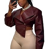 Glitrandi Cropped Faux Leather Jacket Women Trendy Streetwear Fashion Top Coat