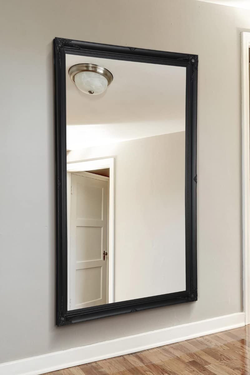 Large Black Antique Style Rectangle Wall Mounted Mirror 5Ft6 X 3Ft6 167x106cm