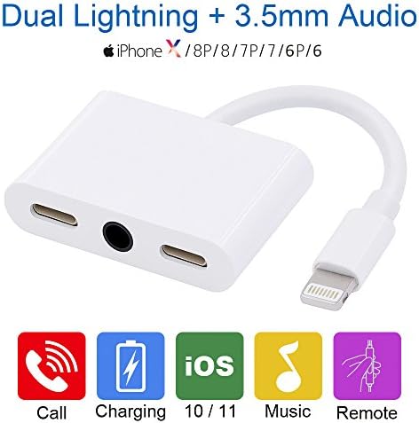 iPhone 7 Headphone Lightning Adapter - iPhone 7 Audio Splitter with Dual Lightning &amp; 3.5mm Audio, iPhone 7/8/X Splitter with Charge, Call &amp; Music Function
