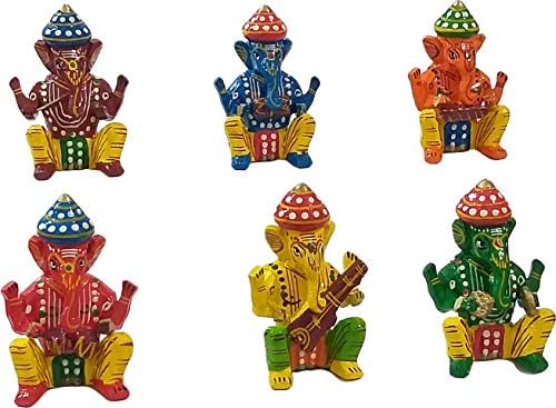 BANI Wooden Handicraft God Ganesha Band Set and Statue, Murti, Table or Home Decoration Antique Showpiece, Natural Organic Color Use, 6 Pieces
