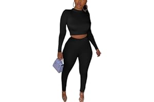 Kaximil Women's Workout Tracksuit 2 Piece Outfits Long Sleeve Crop Top High Waist Legging Pants Set