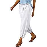 Women's Casual Lantern Tapered Harem Pants Loose Fit Style Flax Ankle Trousers Summer Baggy Slacks with Pocket
