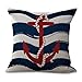 Miracle Dec Nautical Fashion Stripes Anchor Pattern Cream Linen&Polyester Square Throw Pillow Covers Cushion Covers Textured (18