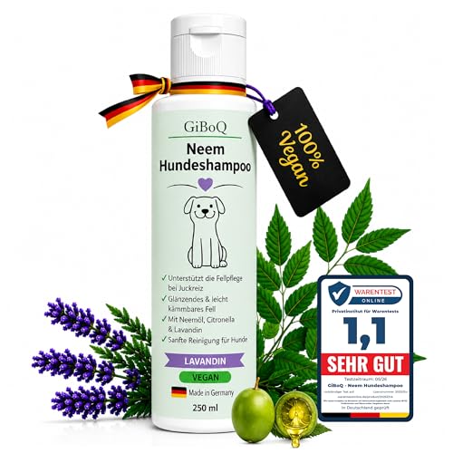 Premium Neem Dog Shampoo for Dogs 250 ml - With Neem Oil & Lavandin Oil - Supports Itching, Mites, Fleas & Ticks - Skin-friendly, Nourishing & Easy to Comb - For Natural Grooming