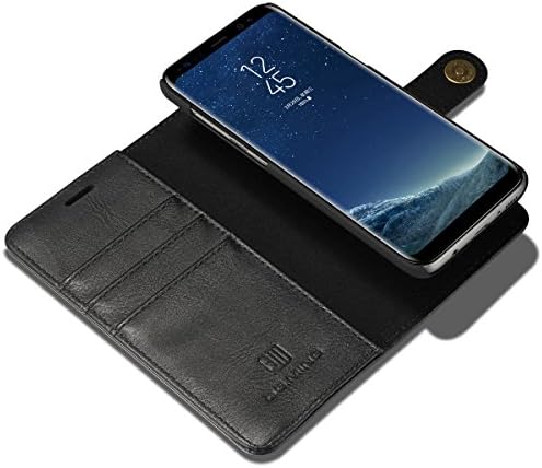 Galaxy S8 Wallet Case [Folio Style] [Stand Feature] Slim Fit Magnetic Samsung Galaxy S8 Card Case [Detachable] Premium Protective Leather Flip Cover with Card Slot + Side Pocket [Snap Button] [Black]