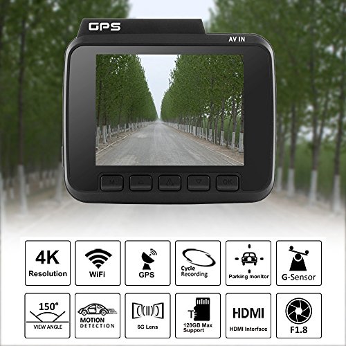 Driving Recorder,4K HD Mini Car DVR WiFi Dash Cam Video Recorder GPS Camera Night Vision G-Sensor (Black)