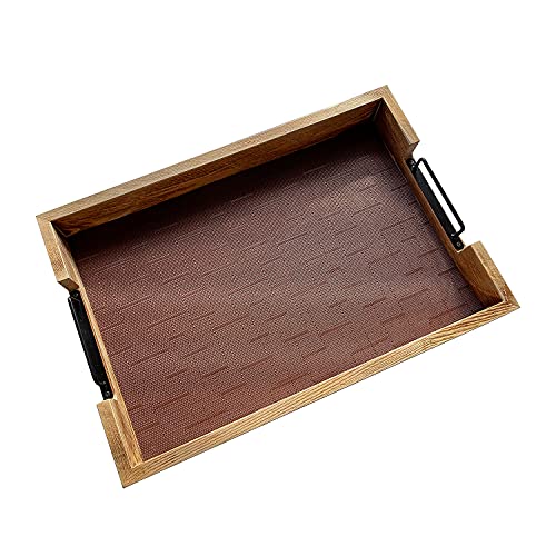 Large Wood Coffee Table Tray with Handles, Textured Serving Tray Mat 19