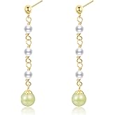 LOOYUUPEE Natural Hetian Jade & Pearl Earrings for Women, Dainty Lucky Green Jade Charm Pendant Jewelry Studs, Handmade Ear Stud Earrings Hoop Earrings for Women (925 Sterling Silver with Gold Plated)