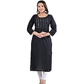 Meyali Cotton Kurtis for Women | Straight Fit Round Neck Kurta | 3/4 Sleeves Tunic Top | Casual Indian Kurtis for Women
