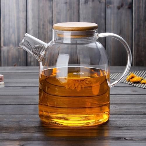 Brocca in Vetro con Coperchio, Caraffa per Acqua in Vetro Resistente Al Calore da 1,8 Litri 61oz con Manico per Bevande Calde e Fredde, Caraffa da Frigo in Vetro con Frusta — foto 4 di 8