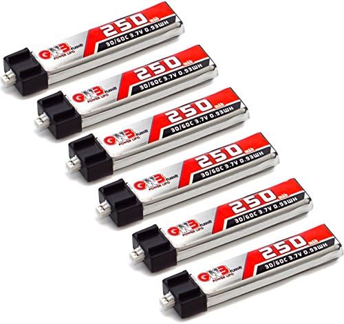 6 Packs GNB 250mah 1s 3.7v Blade Inductrix Tiny Whoop Lipo Battery with molex 1.25 RC models