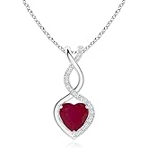 Angara Heart-Shaped Ruby Infinity Necklace with Diamond Accents in Sterling Silver/14K Solid Gold/Platinum | Natural Ruby Pendant With 18" Chain for Women | July Birthday,Gemstone Jewelry Gift