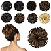 FESHFEN Human Hair Messy Buns, 100% Human Hair Bun Hair Piece Real Hair Extension Wavy Curly Hair Scrunchies Tousled Updo Chignon Hairpieces for Women Girls, Dark Strawberry Blonde