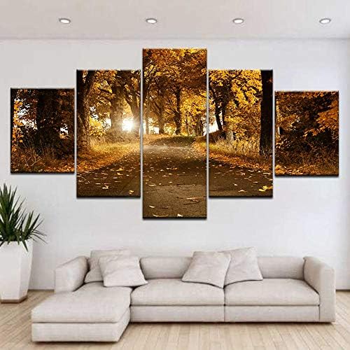 xvhsx Prints On Canvas Art Poster Hd Print Decor 5 Pieces Sunshine Autumn Yellow Forest Scenery Painting Modular Pictures Canvas Modern Room Wall