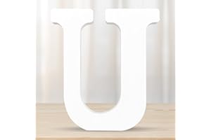 DEEZOMO 6 Inch 3D White Wooden Letters, Wooden Alphabet Wall Letter for Wall Decor Decorative - Wood Crafts Standing Letters Slices Sign Board Decoration for Party Decor DIY Craft (Letter U)