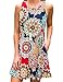 Womens Crew Neck Printed Sleeveless Casual Tunic Tops Summer Swing Tee Shirt Dress with Pockets (Navy Blue, L)