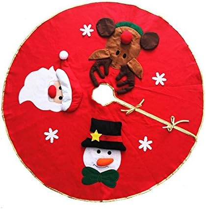KEYNEW 42 Inches Christmas Tree Skirt with Santa,Snowman and Reindeer,Holiday Decoration