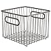 mDesign Metal Farmhouse Kitchen Pantry Food Storage Organizer Basket Bin - Wire Grid Design - for Cabinets, Cupboards, Shelves, Countertops - Holds Potatoes, Onions, Fruit - Square, 2 Pack - Bronze