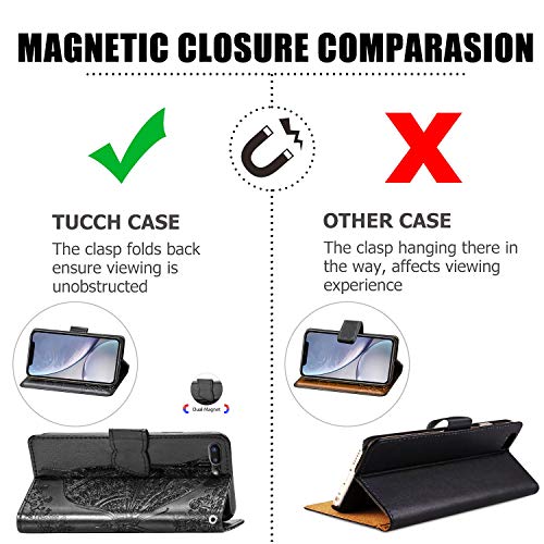 Case for iPhone 8 Plus/7 Plus Cover,Embossing Mandala Butterfly Rose Vine Flip Folio Wallet Case PU Leather Stand Card Slots Case Cover+Dust Plug Stylus for iPhone 8 Plus/7 Plus Wallet Case,White