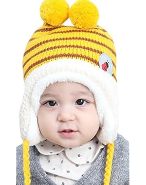 Cute Bee labelling Baby Hat Knitted Wool Crochet Hat Baby Girls Boys Caps Winter Ear Velvet Lined Beanie Headwrap