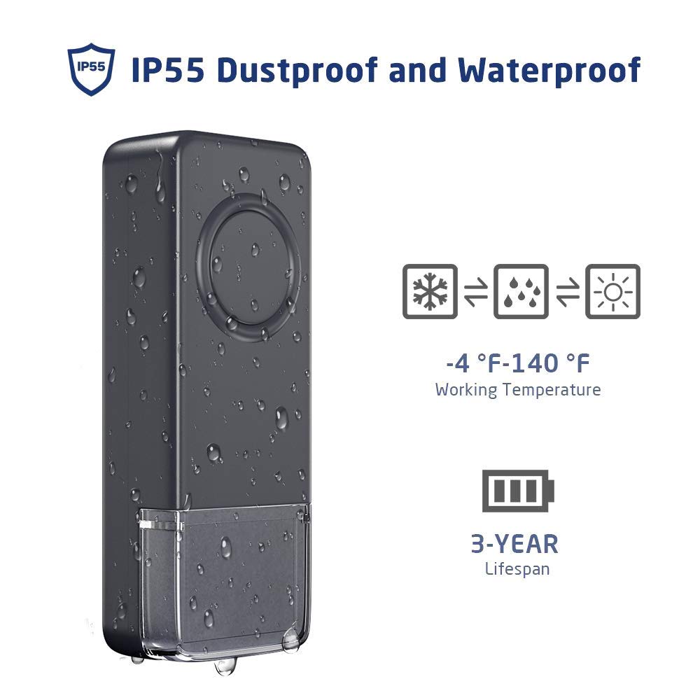 Wireless Doorbell Grey, 2 Plug in Waterproof Doorbell Kit, Best Cordless Door Chime With 1000 feet / 300m Range, 52 Chimes, IP55 Waterproof Button, 4-Level Volume & Blue LED Light-Umarie