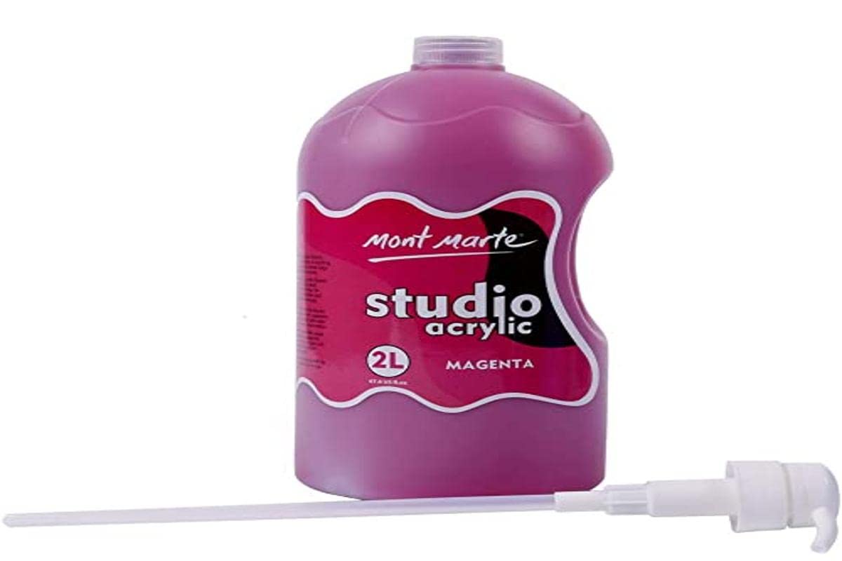 Mont Marte Discovery School Acrylic, Magenta, 1/2 Gallon (2 Liter). Ideal for Students and Artists. Excellent Coverage and Fast Drying. Pump Lid Included.