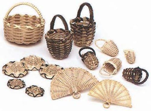 Set of Miniature Woven Bamboo Baskets, Hats and Fans Package of 30 Pieces